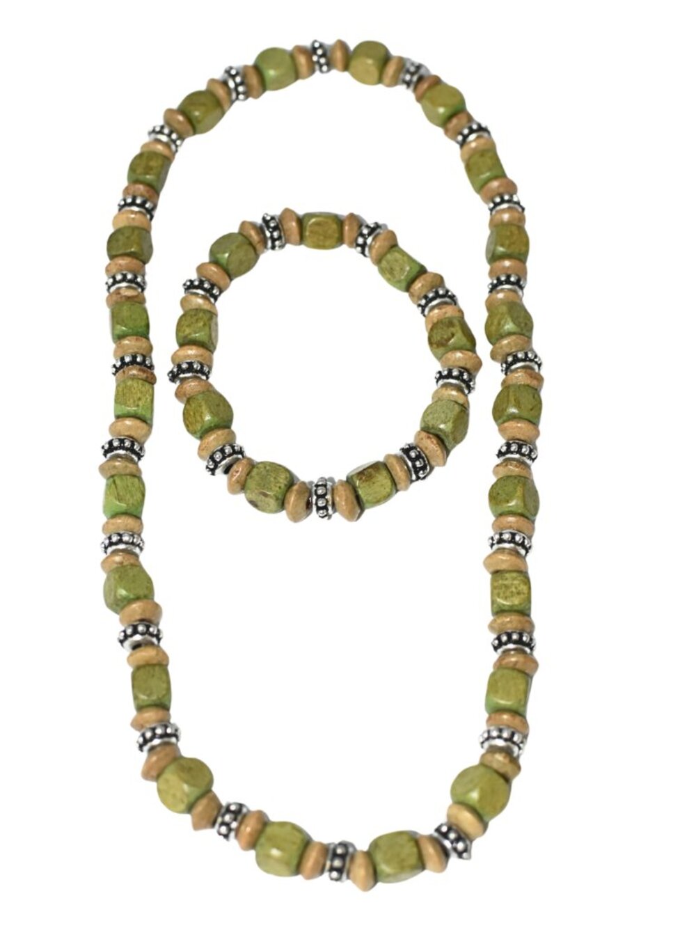 Boho-Chic Necklace & Bracelet Set Earth Tones Natural Wood & Metal Alloy Beads